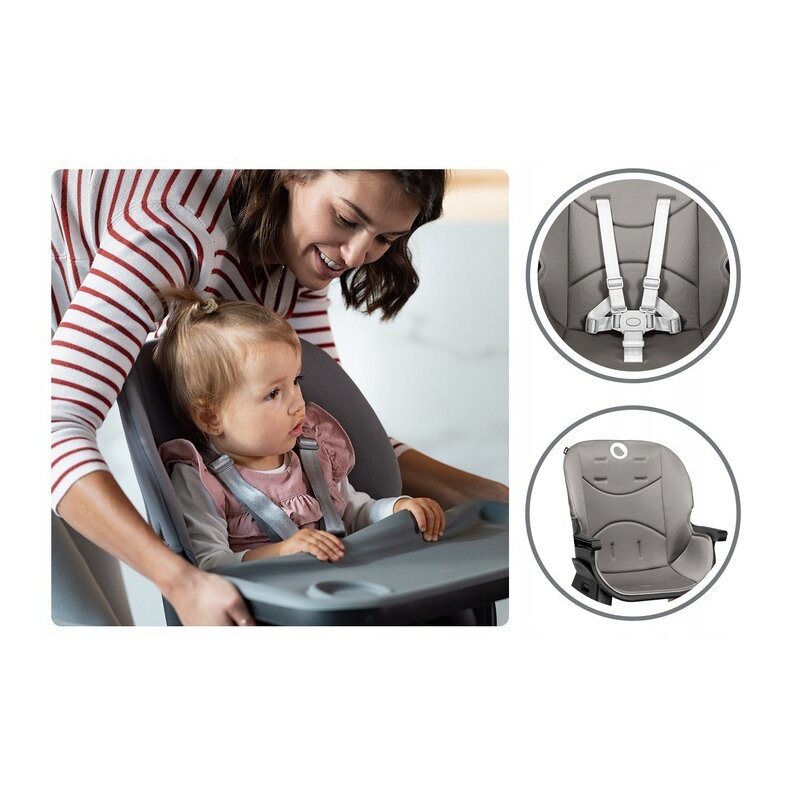 Scaun de masa, Lionelo, Mona, 4 in 1, Transformabil, Reglabil in inaltime in 3 pozitii, Conform cu standardele europene de securitate EN14988, EN16120, Black Onyx - gogobaby.ro