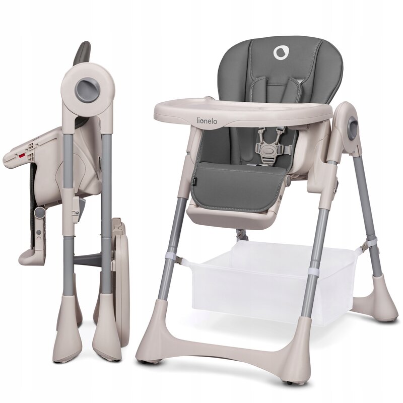 Scaun de masa, Lionelo, Zanna, Reglabil, 4 Pozitii pe inaltime, Spatar reglabil in 3 pozitii, Pliabil, din Metal, Conform cu standardul european de securitate EN14988, Gri - gogobaby.ro