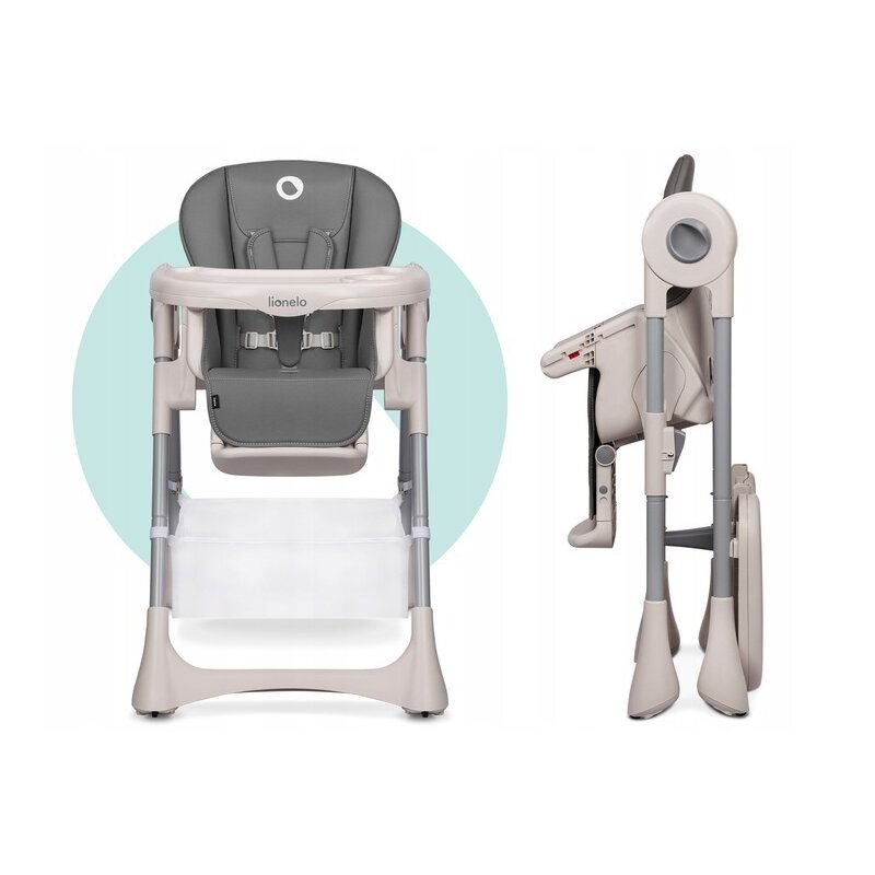 Scaun de masa, Lionelo, Zanna, Reglabil, 4 Pozitii pe inaltime, Spatar reglabil in 3 pozitii, Pliabil, din Metal, Conform cu standardul european de securitate EN14988, Gri - gogobaby.ro