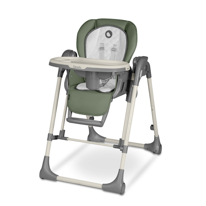 Scaun de masa si balansoar, Lionelo, Laurice, 2 in 1, Transformabil, Multifunctional, Inaltime si spatar reglabile, Cu melodii de leagan, 0 luni+, Conform cu standardele europene de securitate EN 14988, EN 16120, Verde - gogobaby.ro
