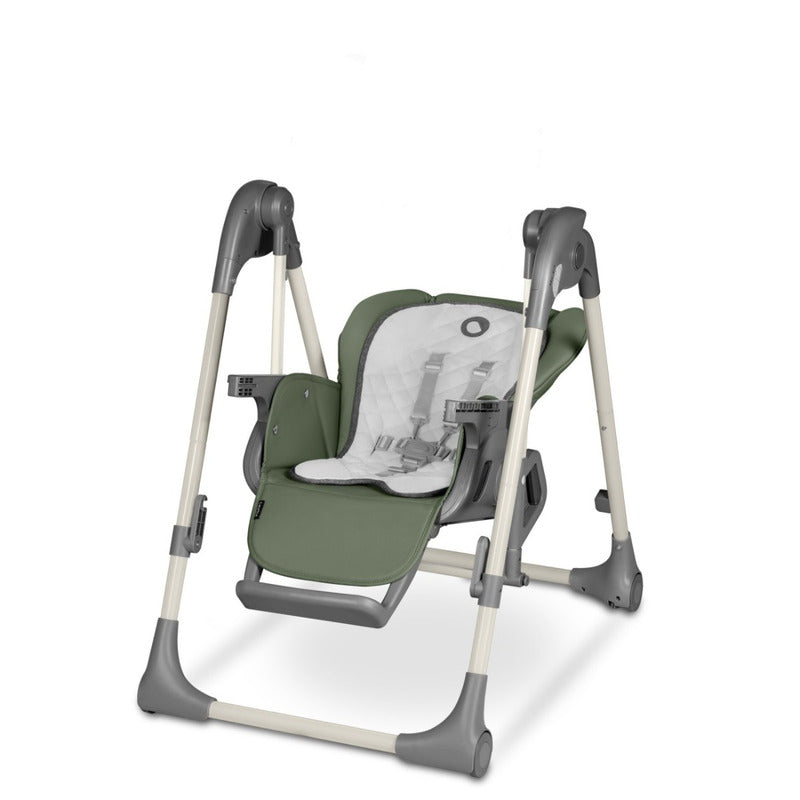 Scaun de masa si balansoar, Lionelo, Laurice, 2 in 1, Transformabil, Multifunctional, Inaltime si spatar reglabile, Cu melodii de leagan, 0 luni+, Conform cu standardele europene de securitate EN 14988, EN 16120, Verde - gogobaby.ro