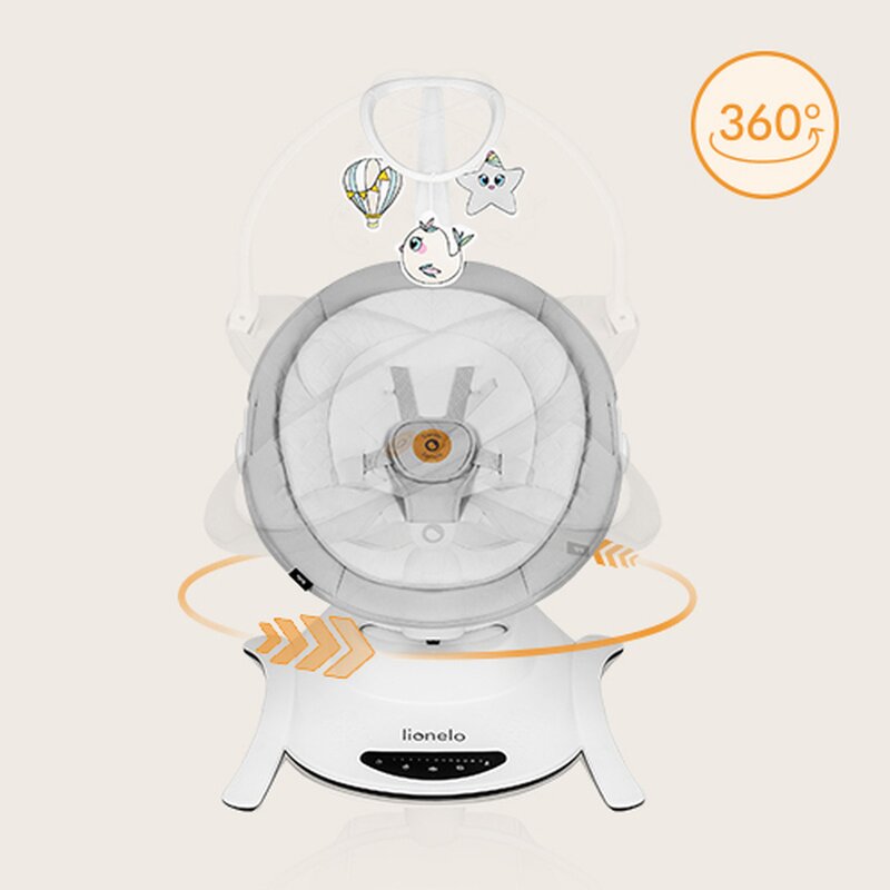 Set 2 in 1, Balansoar si landou, Lionelo, Bella, Rotative 360, Ecran tactil si telecomanda, Electric, Scaun reglabil, 6 miscari unice, 5 viteze, Cu melodii, Gri - gogobaby.ro