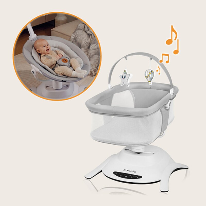 Set 2 in 1, Balansoar si landou, Lionelo, Bella, Rotative 360, Ecran tactil si telecomanda, Electric, Scaun reglabil, 6 miscari unice, 5 viteze, Cu melodii, Gri - gogobaby.ro
