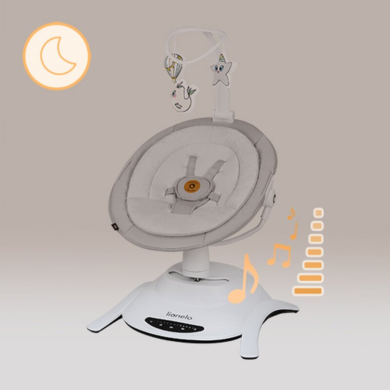 Set 2 in 1, Balansoar si landou, Lionelo, Bella, Rotative 360, Ecran tactil si telecomanda, Electric, Scaun reglabil, 6 miscari unice, 5 viteze, Cu melodii, Gri - gogobaby.ro