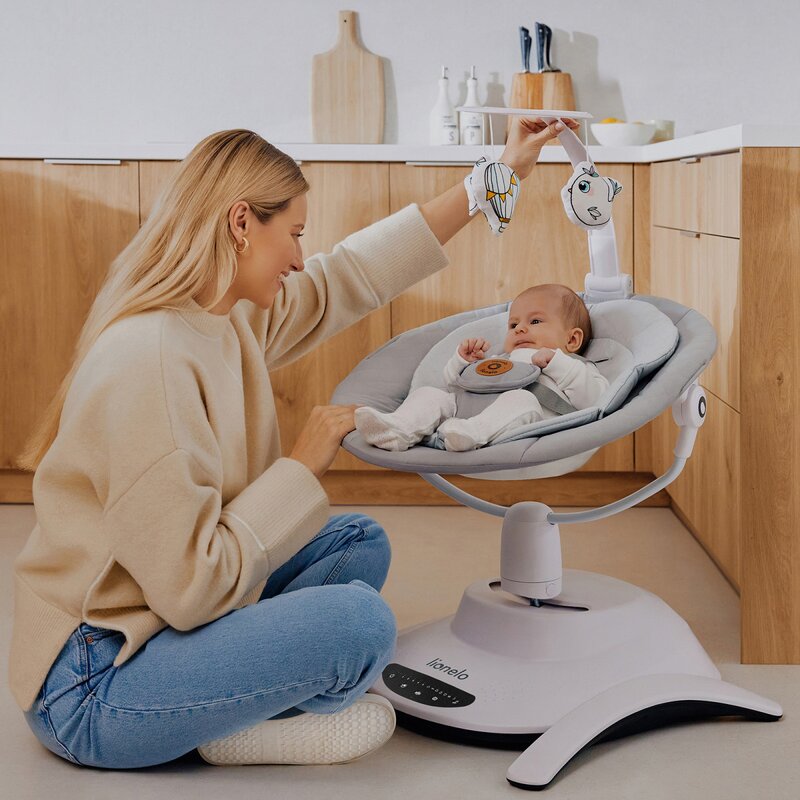 Set 2 in 1, Balansoar si landou, Lionelo, Bella, Rotative 360, Ecran tactil si telecomanda, Electric, Scaun reglabil, 6 miscari unice, 5 viteze, Cu melodii, Gri - gogobaby.ro