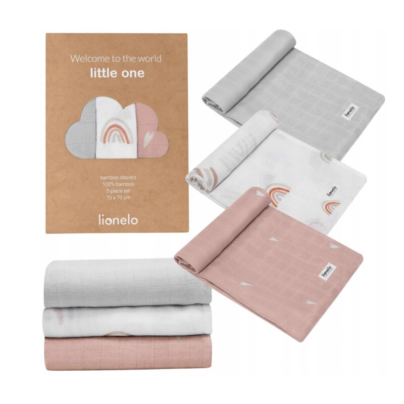 Set 3 museline, Lionelo, Bamboo, Multifunctionale, Din Bambus, 70x70 cm, Rainbow - gogobaby.ro