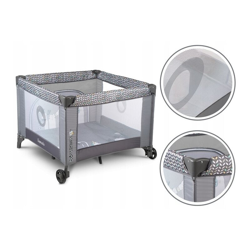 Tarc de joaca, Lionelo, Lene, Cu roti, Cu intrare laterala cu fermoar, 100 x 100 cm, Conform cu standardul europeane de securitate EN12227, Grey Scandi - gogobaby.ro