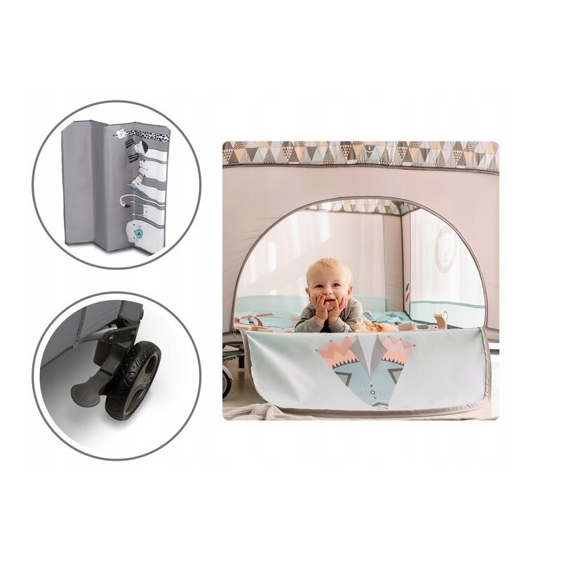 Tarc de joaca, Lionelo, Lene, Cu roti, Cu intrare laterala cu fermoar, 100 x 100 cm, Conform cu standardul europeane de securitate EN12227, Grey Scandi - gogobaby.ro