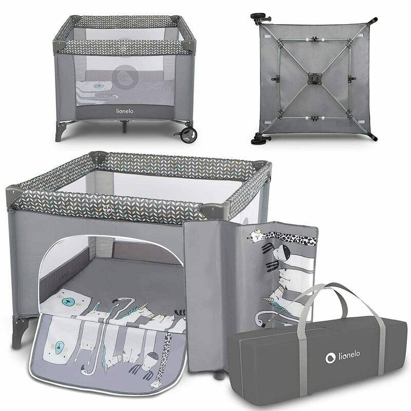 Tarc de joaca, Lionelo, Lene, Cu roti, Cu intrare laterala cu fermoar, 100 x 100 cm, Conform cu standardul europeane de securitate EN12227, Grey Scandi - gogobaby.ro
