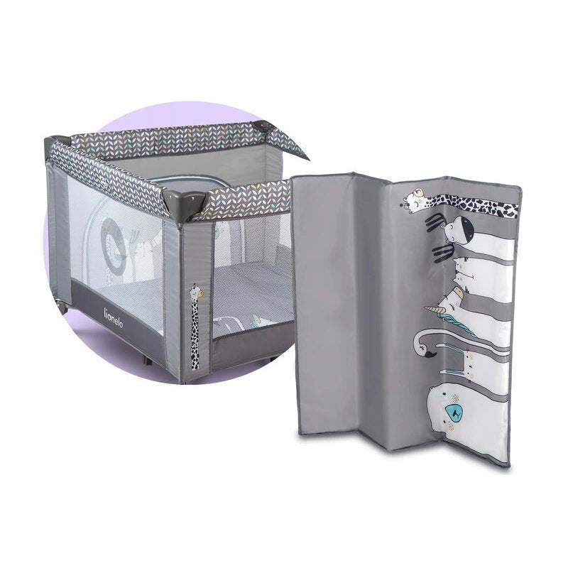 Tarc de joaca, Lionelo, Lene, Cu roti, Cu intrare laterala cu fermoar, 100 x 100 cm, Conform cu standardul europeane de securitate EN12227, Grey Scandi - gogobaby.ro