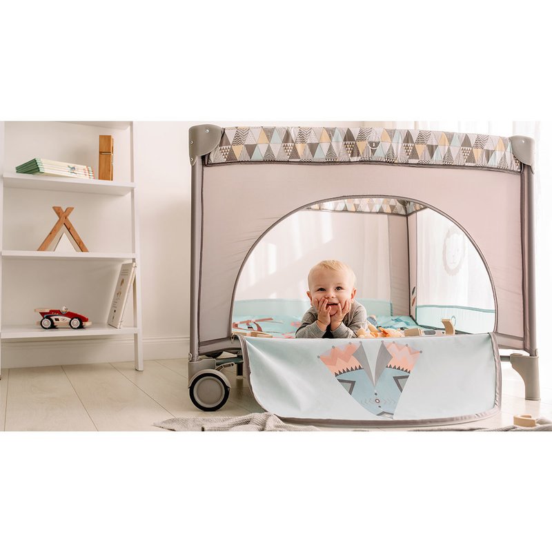 Tarc de joaca, Lionelo, Lene, Cu roti, Cu intrare laterala cu fermoar, 100 x 100 cm, Conform cu standardul europeane de securitate EN12227, Grey Scandi - gogobaby.ro