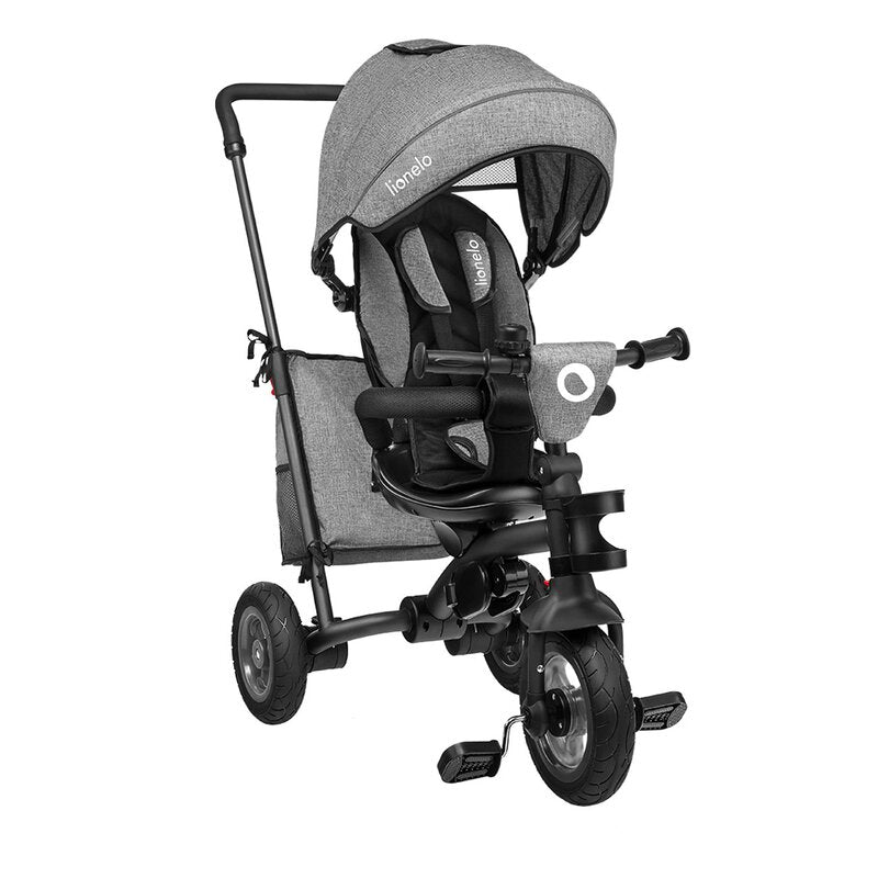 Tricicleta copii, Lionelo, Tris, Ultrapliabila, Multifunctionala, Mecanism de pedalare libera, Suport picioare, Control al directiei, Scaun reversibil, Rotire 360 grade, Conform cu standardul europeane de securitate EN71, Gri - gogobaby.ro