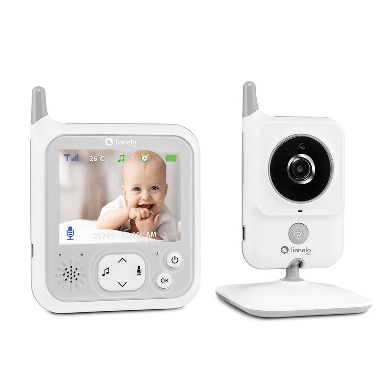Videofon, Lionelo, Babyline 7.1, Cu melodii, Cu lampa inclusa, Pana la 40 h fara incarcare, Ecran 3.2 inch, Alb - gogobaby.ro