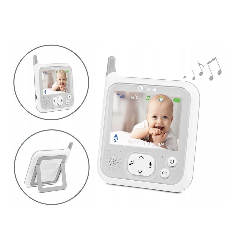 Videofon, Lionelo, Babyline 7.1, Cu melodii, Cu lampa inclusa, Pana la 40 h fara incarcare, Ecran 3.2 inch, Alb - gogobaby.ro