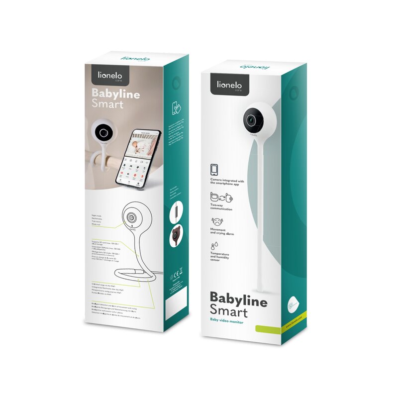 Video monitor, Lionelo, Babyline Smart, Cu aplicatie Smart Life, Cablu USB, Conexiune Wifi, Comunicare bidirectionala, Senzor de temperatura, Alb - gogobaby.ro