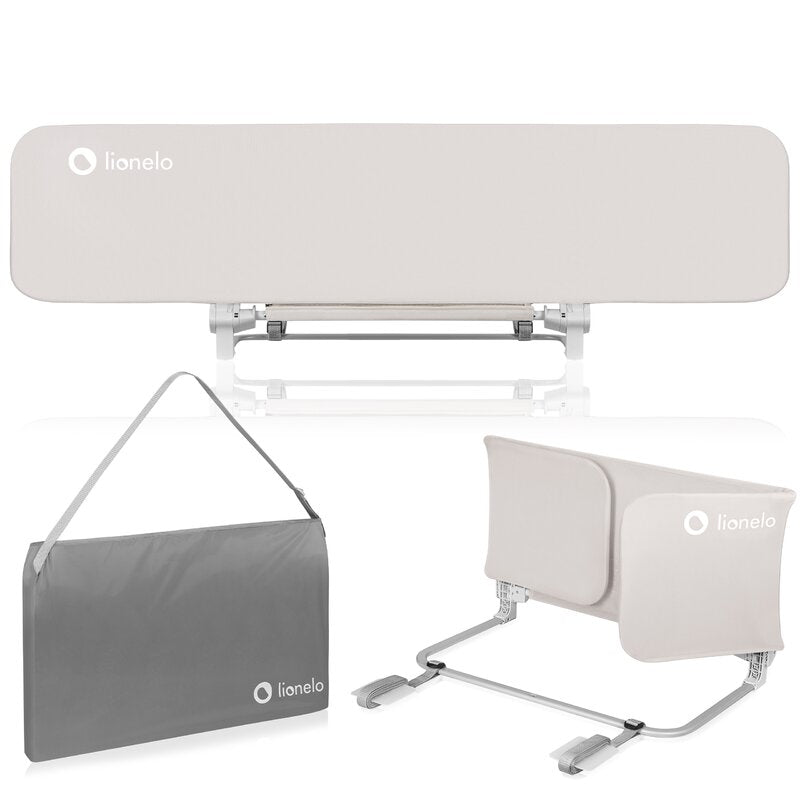 Bariera de protectie pentru pat, Lionelo, Lora XL, Pliabila, Sistem de blocare StandSafe, Geanta de transport inclusa, 150x46 cm, Conform cu BS 7972:2001+A1:2009, Bej - gogobaby.ro