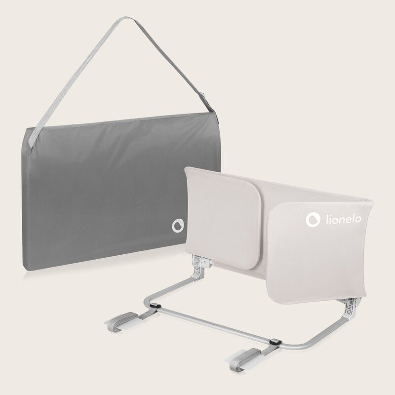 Bariera de protectie pentru pat, Lionelo, Lora XL, Pliabila, Sistem de blocare StandSafe, Geanta de transport inclusa, 150x46 cm, Conform cu BS 7972:2001+A1:2009, Bej - gogobaby.ro