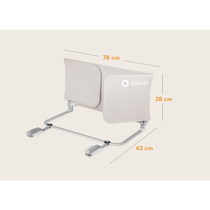 Bariera de protectie pentru pat, Lionelo, Lora XL, Pliabila, Sistem de blocare StandSafe, Geanta de transport inclusa, 150x46 cm, Conform cu BS 7972:2001+A1:2009, Bej - gogobaby.ro