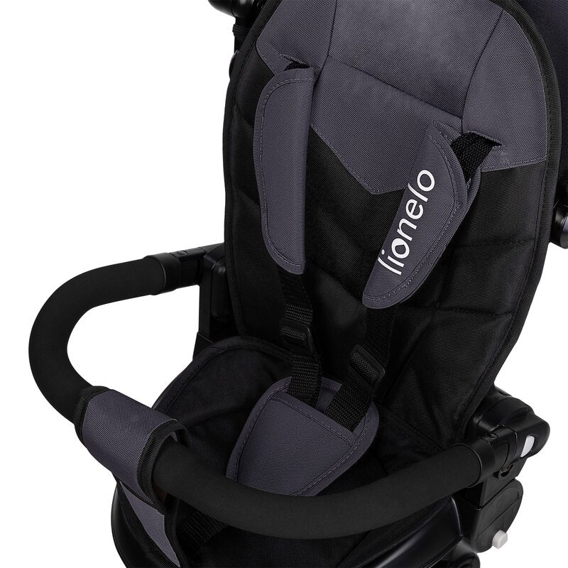 Tricicleta copii, Lionelo, Tris Plus, Ultrapliabila, Multifunctionala, Pana la 25 kg, Inclinare spatar in fata si in spate, Suport picioare, Control al directiei, Scaun reversibil, Rotire 360 grade, Conform cu EN71, 9 luni-5 ani, Gri - gogobaby.ro