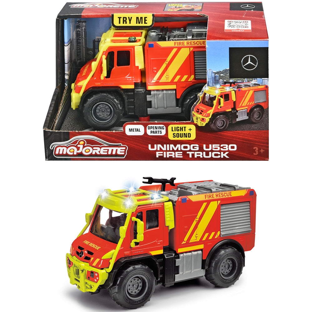 Masina de pompieri Majorette Mercedes Unimog U530 Fire Truck 13 cm cu lumini si sunete - gogobaby.ro