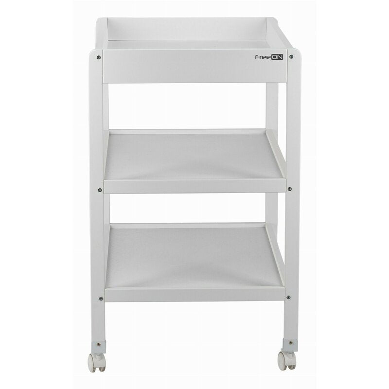 Masuta de infasat, FreeON, Mila, Din lemn, Cu 4 roti pentru transport facil, Cu 3 suprafete de depozitare, 76x54x86 cm, White - gogobaby.ro