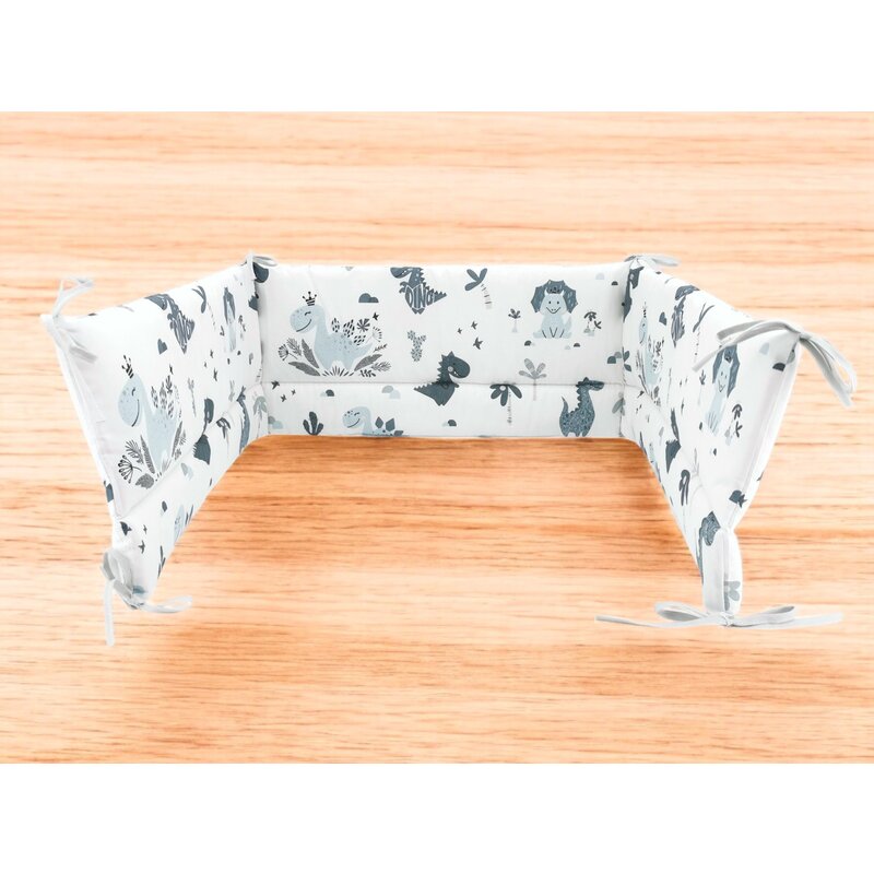 Aparatoare pentru patut, MimiNu, Din bumbac certificat Oeko Tex Standard 100, 180x30 cm, Cu panglici, Dino Granat - gogobaby.ro