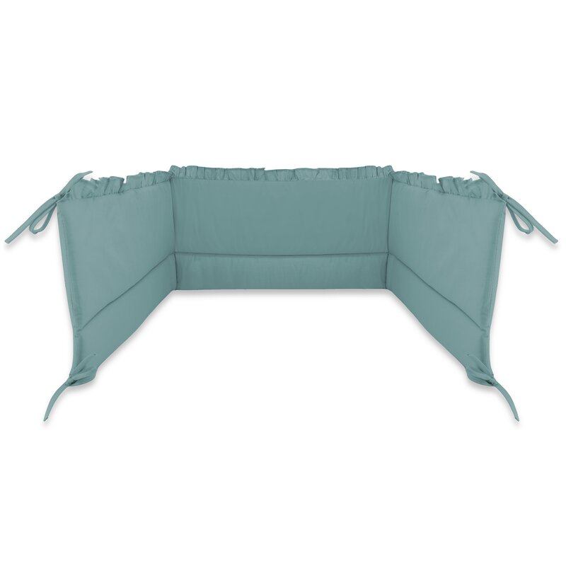 Aparatoare pentru patut, MimiNu, Cu volanase, Din bumbac certificat Oeko Tex Standard 100, 180x30 cm, Cu panglici, Colectia Royal, Nepal Green - gogobaby.ro