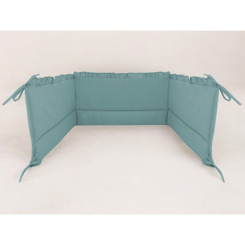 Aparatoare pentru patut, MimiNu, Cu volanase, Din bumbac certificat Oeko Tex Standard 100, 180x30 cm, Cu panglici, Colectia Royal, Nepal Green - gogobaby.ro
