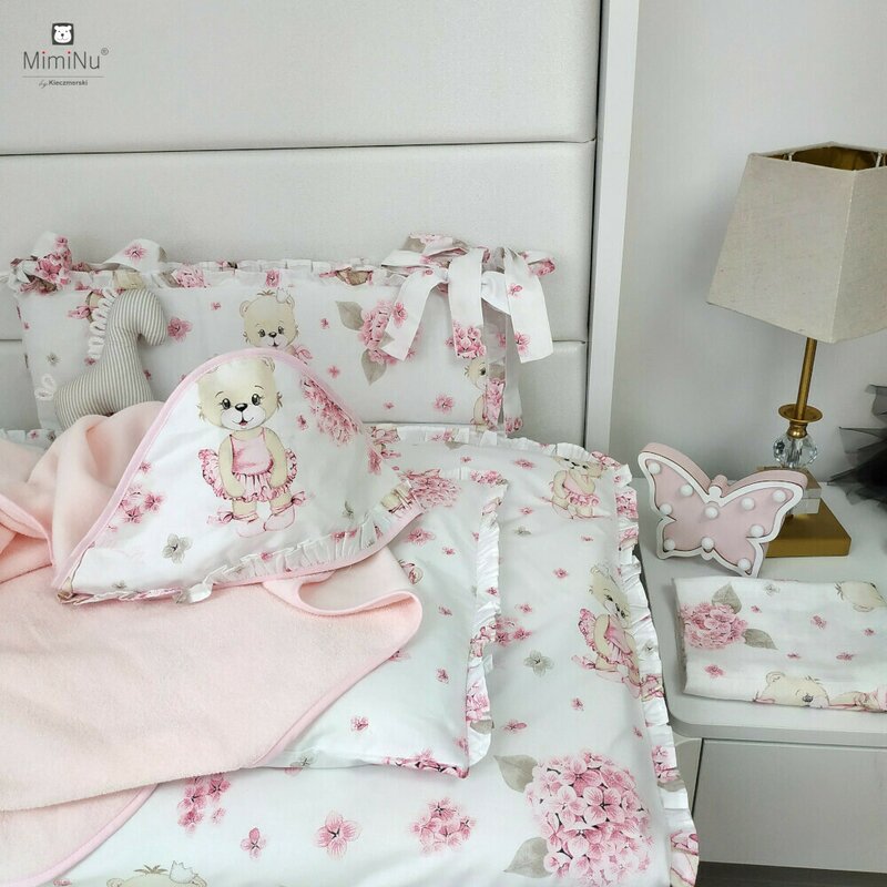 Aparatoare pentru patut, MimiNu, Din bumbac certificat Oeko Tex Standard 100, 180x30 cm, Cu panglici, Design, Pink Ballerina - gogobaby.ro