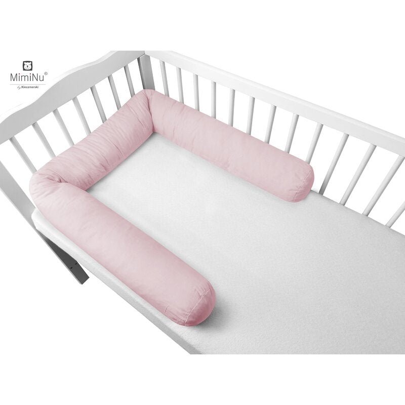 Aparatoare pentru patut, MimiNu, Tip rulou, Cu husa detasabila, Lungime 180 cm, Din bumbac certificat Oeko Tex Standard 100, Colectia Royal, Powder Pink - gogobaby.ro