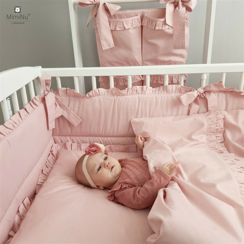 Baldachin, MimiNu, Pentru patut, Cu funda si volanas, 210x145 cm, Materiale certificate Oeko Tex Standard 100, Colectia Royal, Powder Pink