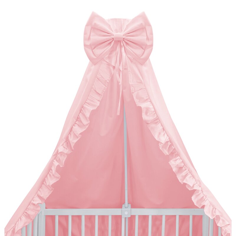 Baldachin, MimiNu, Pentru patut, Cu funda si volanas, 210x145 cm, Materiale certificate Oeko Tex Standard 100, Colectia Royal, Powder Pink - gogobaby.ro