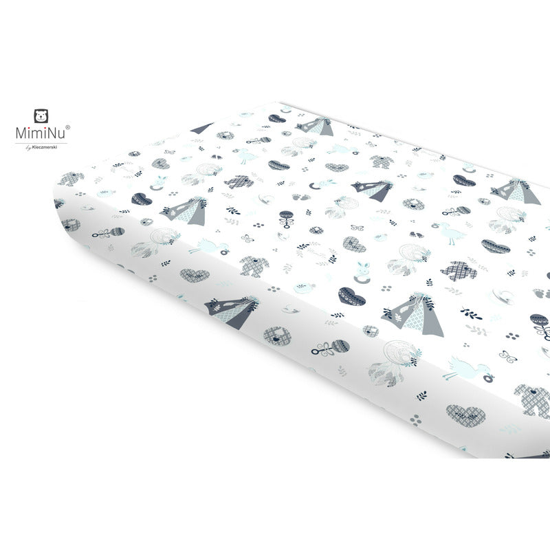 Cearceaf cu elastic, MimiNu, Pentru pat 160x80 cm, Din bumbac certificat Oeko Tex Standard 100, Baby Shower Blue - gogobaby.ro