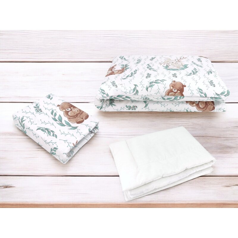 Lenjerie patut cu 3 piese, MimiNu, Cu cearceaf 120x60 cm, Din bumbac certificat Oeko Tex Standard 100, Cu pilota si husa pilota, 135x100 cm, Lulu Natural - gogobaby.ro