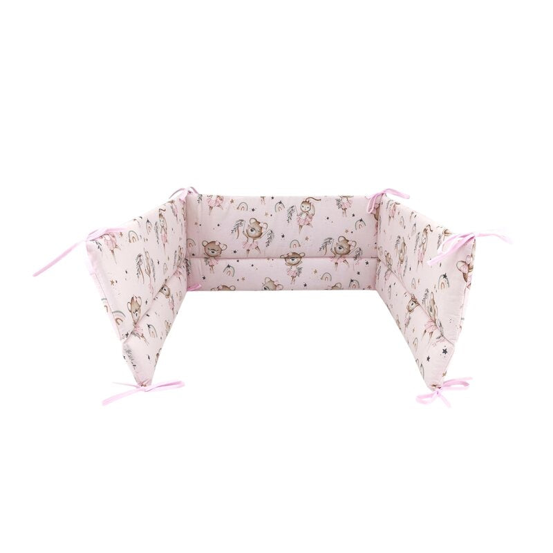 Lenjerie patut cu 3 piese, MimiNu, Pentru patut 120x60 cm, Cu protectie laterala, Din bumbac certificat Oeko Tex Standard 100, Design, Little Ballerina Pink - gogobaby.ro