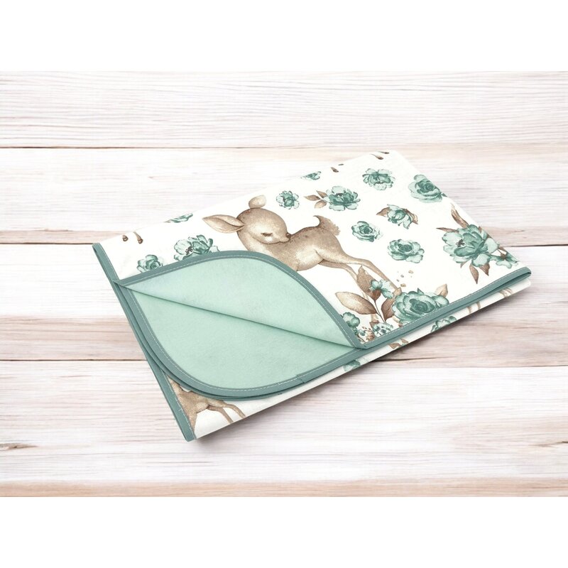 Paturica moale, MimiNu, Cu doua fete, Dimensiune 75x100 cm, Din bumbac certificat Oeko Tex Standard 100, Sweet Deer Mint - gogobaby.ro