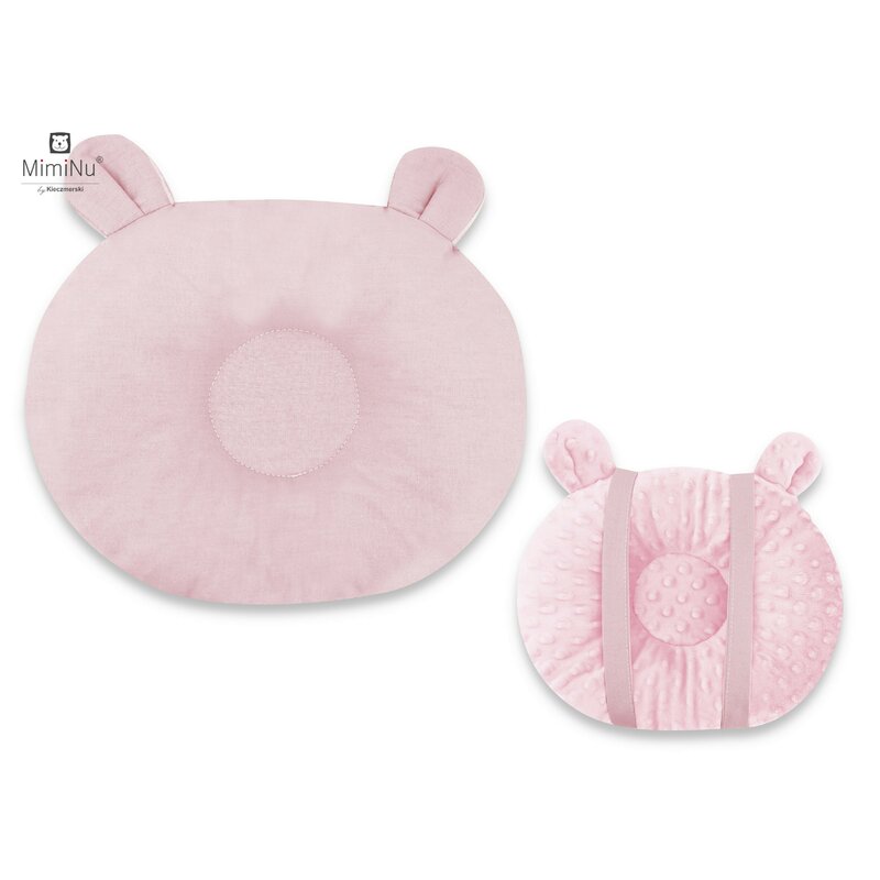 Perna bebelusi, MimiNu, Ursulet, Multifunctionala, Cu doua fete, Tesatura pufoasa minky si bumbac, Materiale certificate Oeko Tex Standard 100, Colectia Royal, Minky Powder Pink - gogobaby.ro