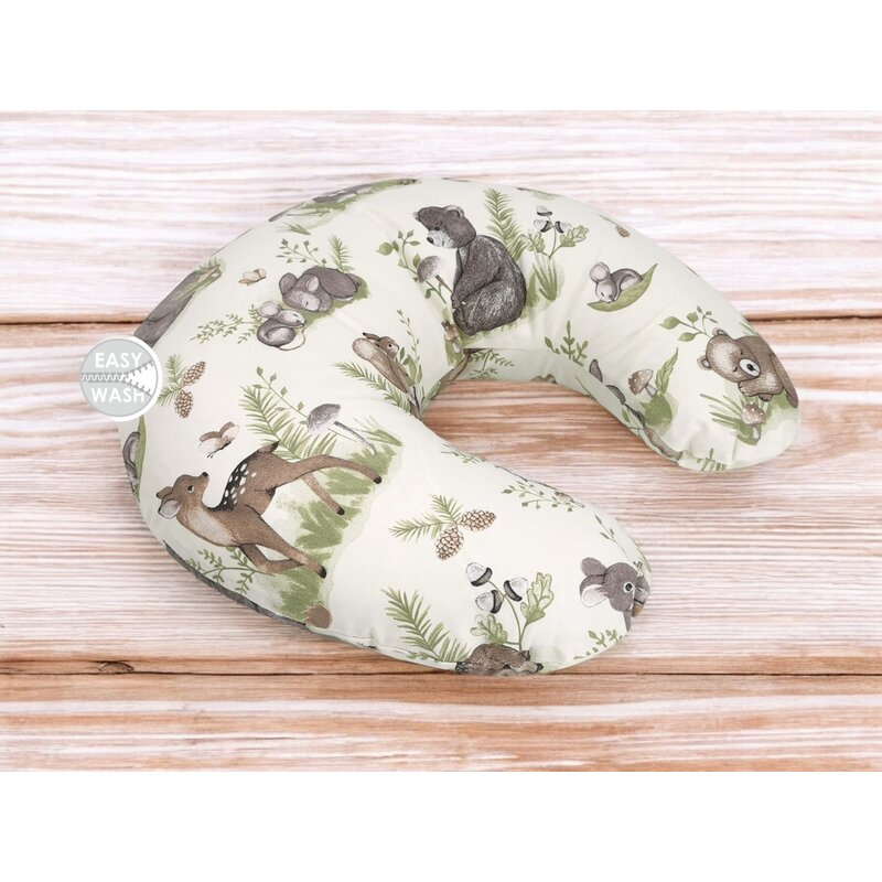 Perna pentru alaptat, MimiNu, Din bumbac certificat Oeko Tex Standard 100, Cu husa detasabila, Cu fermoar securizat, Circumferinta 155 cm, Design, Calm Forest Natural - gogobaby.ro
