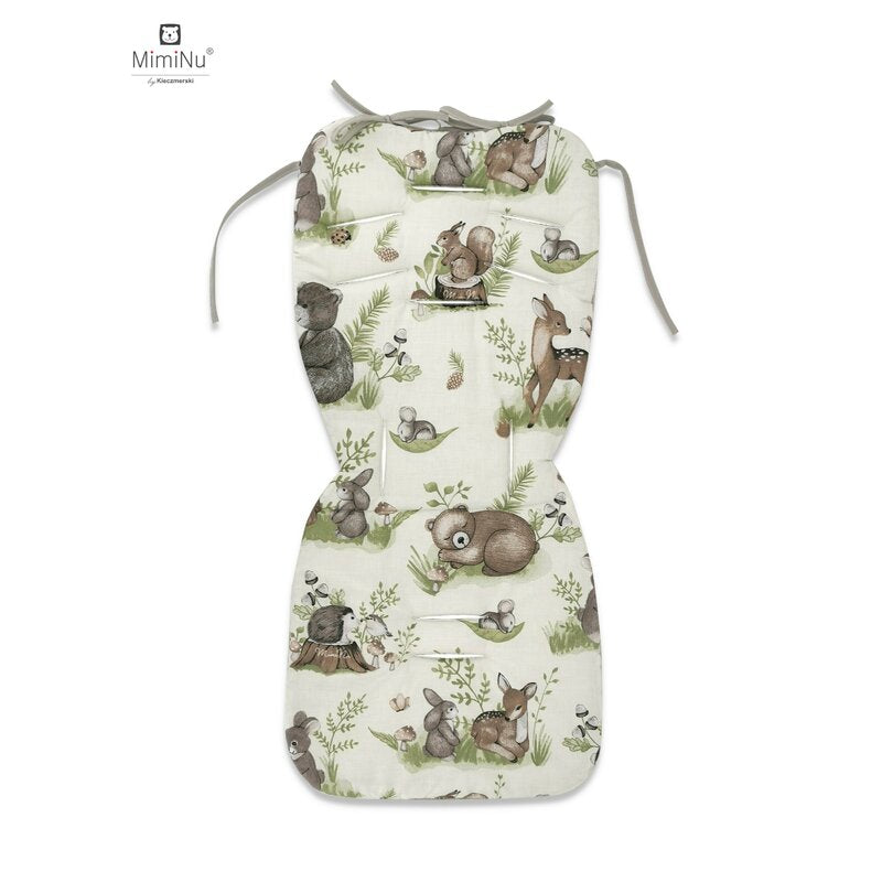 Salteluta pentru carucior, MimiNu, Reversibila, Cu doua fete, Din catifea si bumbac, Materiale certificate Oeko Tex Standard 100, 78 x 34 cm, Design, Calm Forest Natural/Nugat - gogobaby.ro