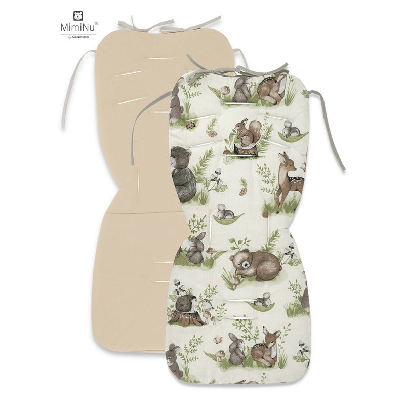 Salteluta pentru carucior, MimiNu, Reversibila, Cu doua fete, Din catifea si bumbac, Materiale certificate Oeko Tex Standard 100, 78 x 34 cm, Design, Calm Forest Natural/Nugat - gogobaby.ro