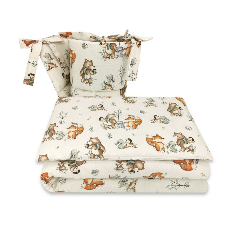 Lenjerie patut cu 5 piese, MimiNu, Pentru patut 120x60 cm, Cu pilota si perna, Din bumbac certificat Oeko Tex Standard 100, Design, Time for fun - gogobaby.ro