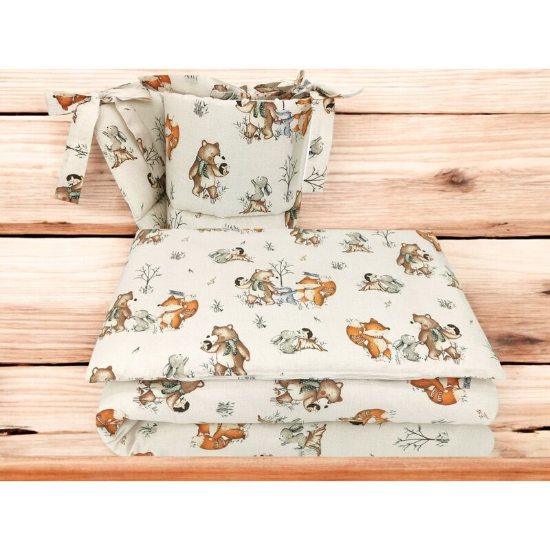 Lenjerie patut cu 5 piese, MimiNu, Pentru patut 120x60 cm, Cu pilota si perna, Din bumbac certificat Oeko Tex Standard 100, Design, Time for fun - gogobaby.ro