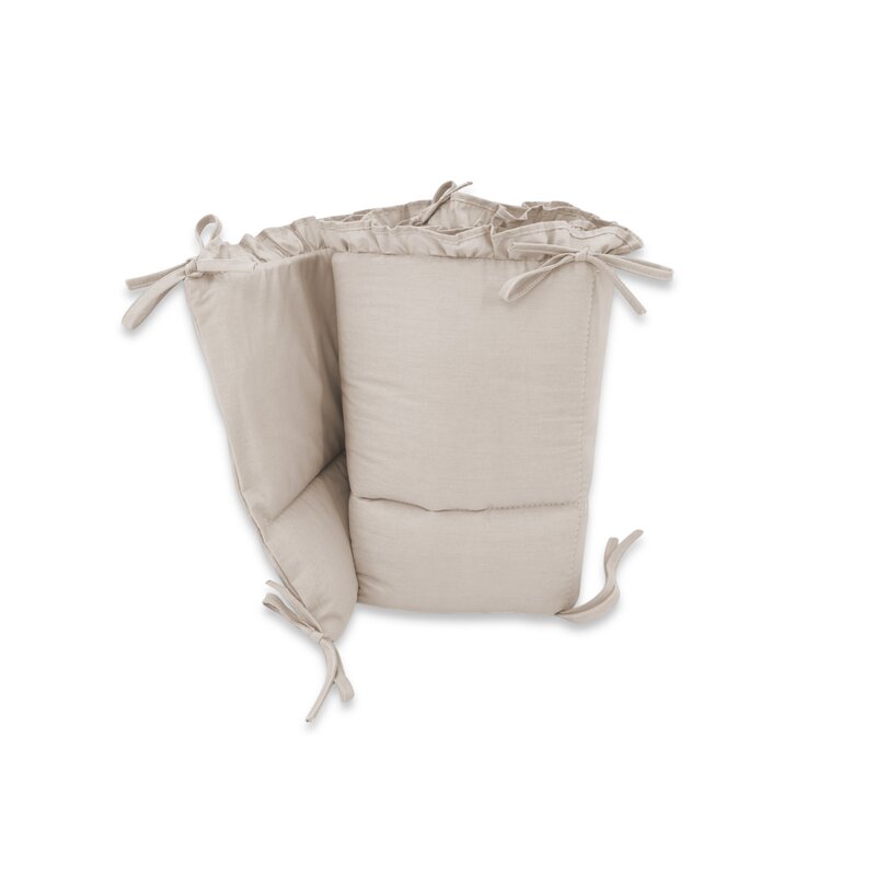 Lenjerie patut cu 6 piese, MimiNu, Pentru patut 120x60 cm, Cu volanase, Cu pilota si perna, Cu doua aparatori laterale, Din bumbac certificat Oeko Tex Standard 100, Colectia Royal, Beige - gogobaby.ro
