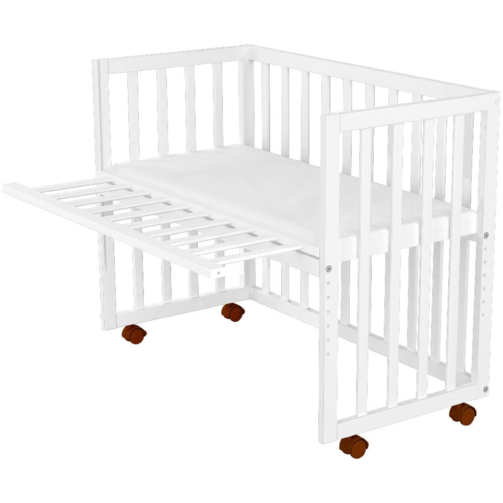 Patut copii din lemn co-sleeper Hubners Matei 94x46 cm alb - gogobaby.ro