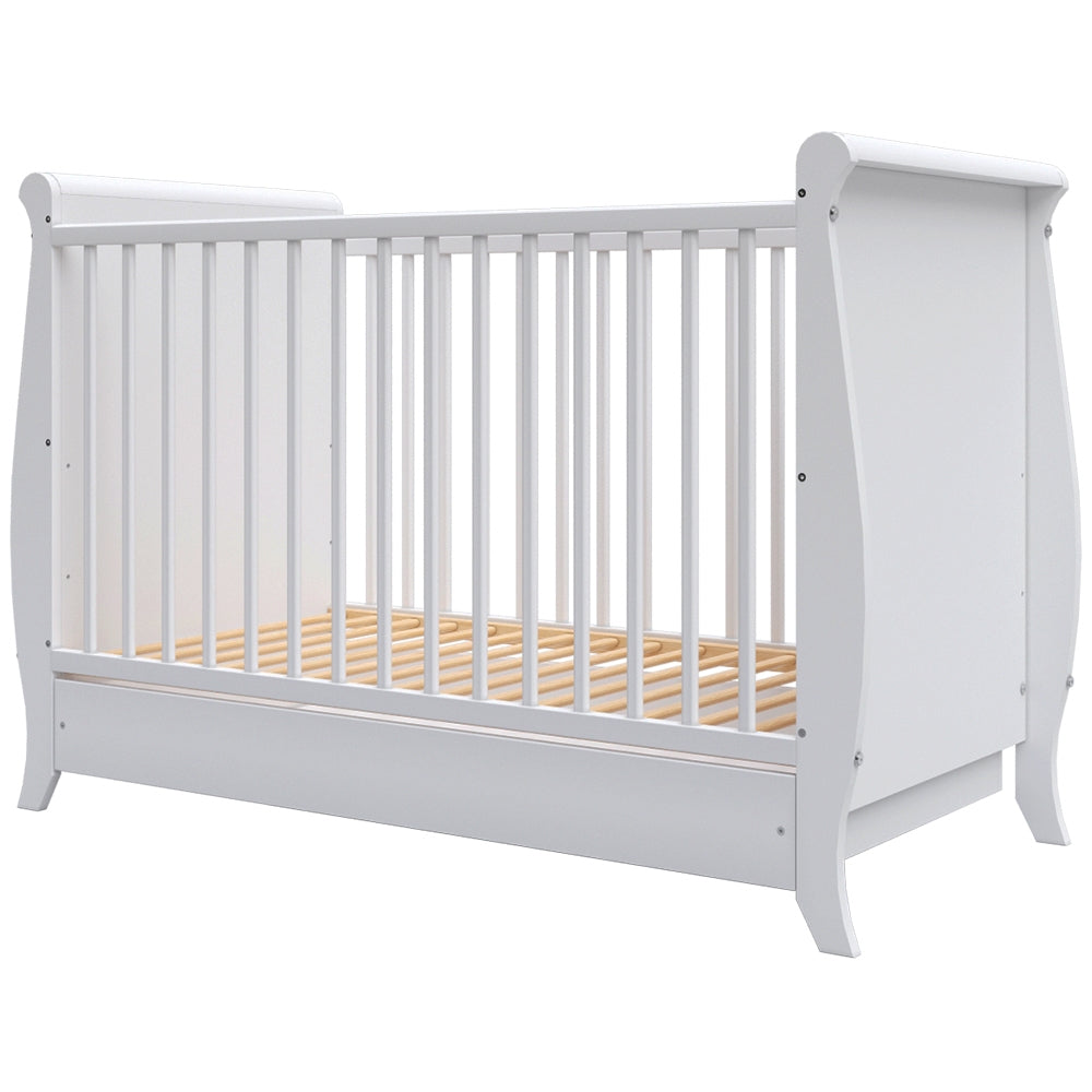 Patut copii din lemn Hubners Mara 120x60 cm alb cu sertar - gogobaby.ro