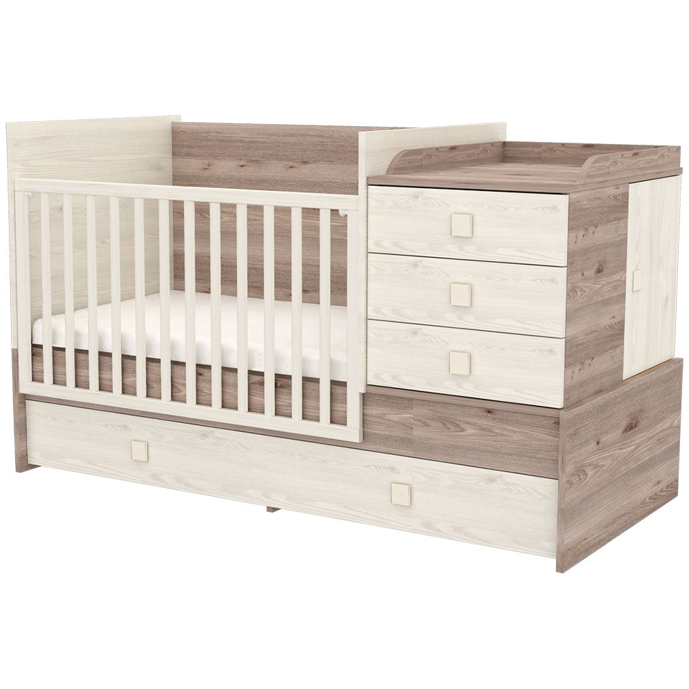 Patut copii transformabil din lemn cu 5 sertare Hubners Sofia Multi Kombi 120x70 cm crem nisip - gogobaby.ro