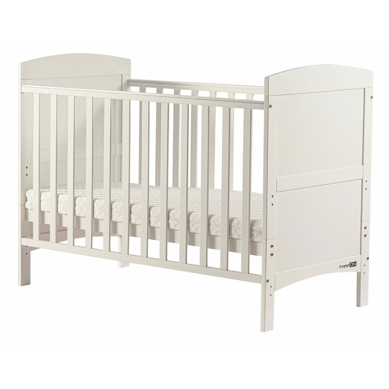 Patut din lemn bebe, 120x60 cm, Transformabil pentru bebe si junior, Din lemn de pin si mdf, Cu sina speciala pentru dentitie, Stabil si rezistent, White, FreeON, Lory - gogobaby.ro