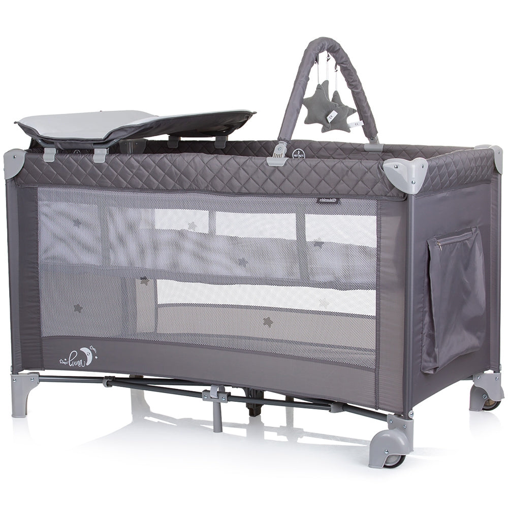 Patut pliabil cu saltea de infasat Chipolino Luna ash grey - gogobaby.ro