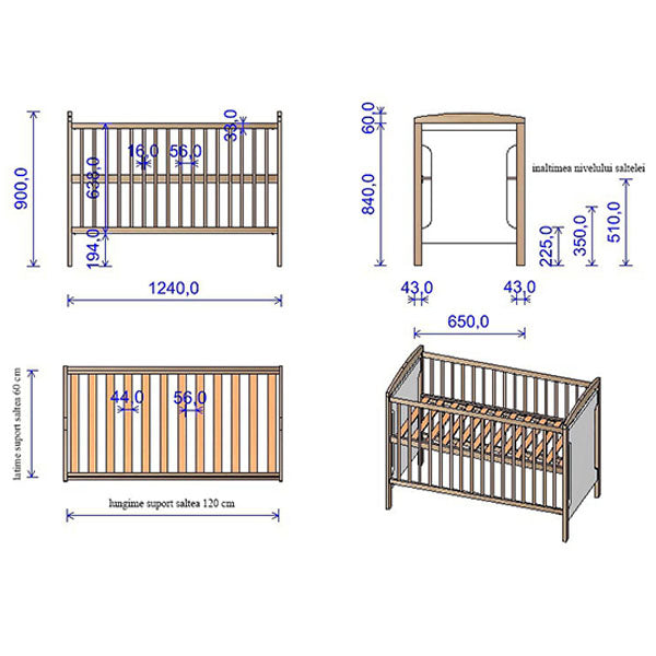 Patut copii din lemn Hubners Karly 120x60 cm alb - gogobaby.ro
