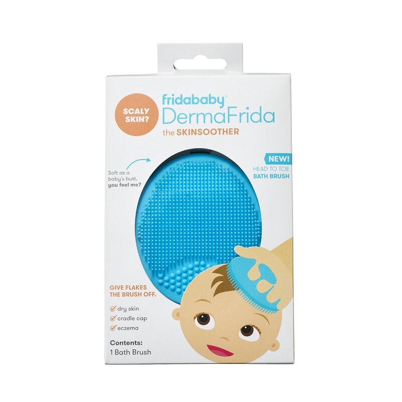 Perie de baie, FridaBaby, DermaFrida, Din silicon, Cu peri moi si bile de masaj, Pentru pielea sensibila, 0 luni+, Blue